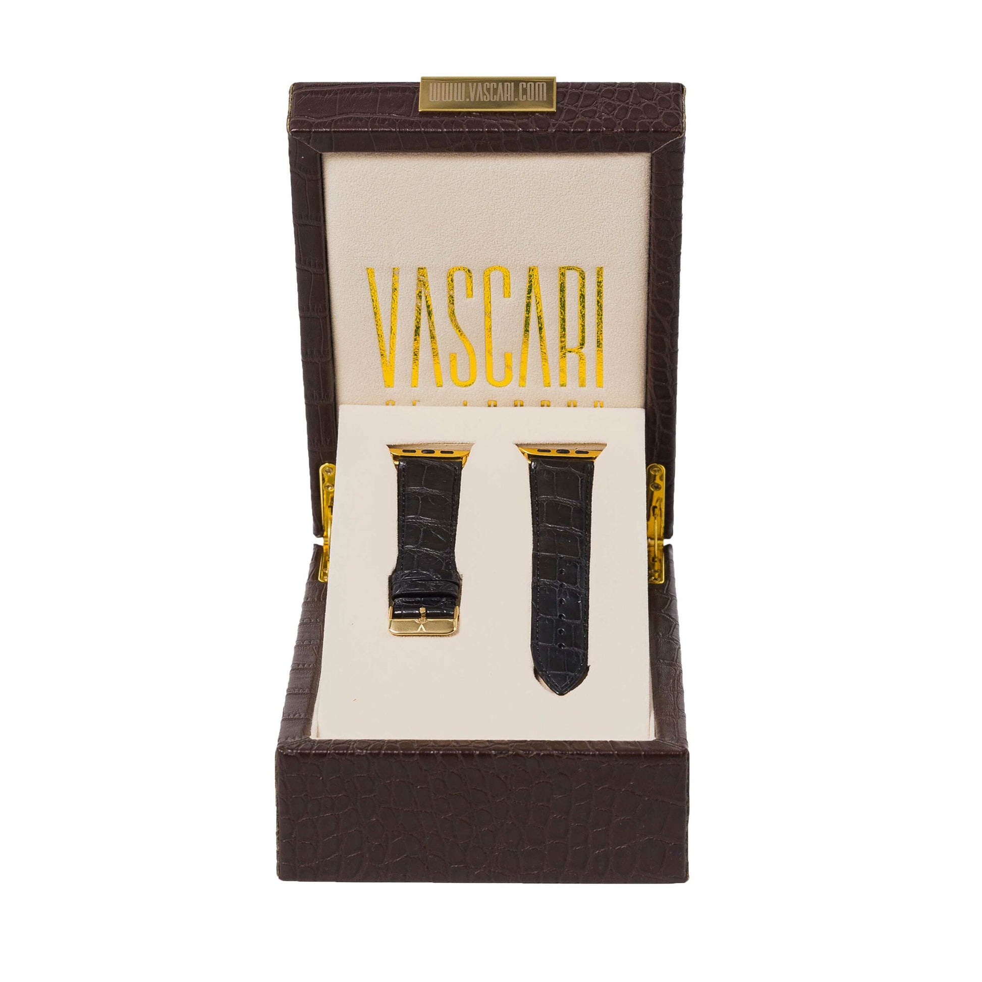 The Brompton Crocodile Apple Watch Strap In Vascari Box