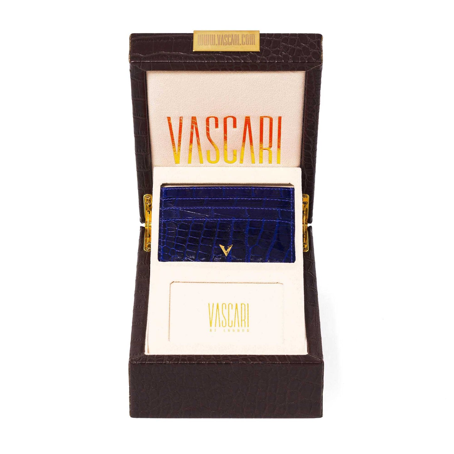 Ocean Blue Crocodile Leather Cardholder In Vascari Box