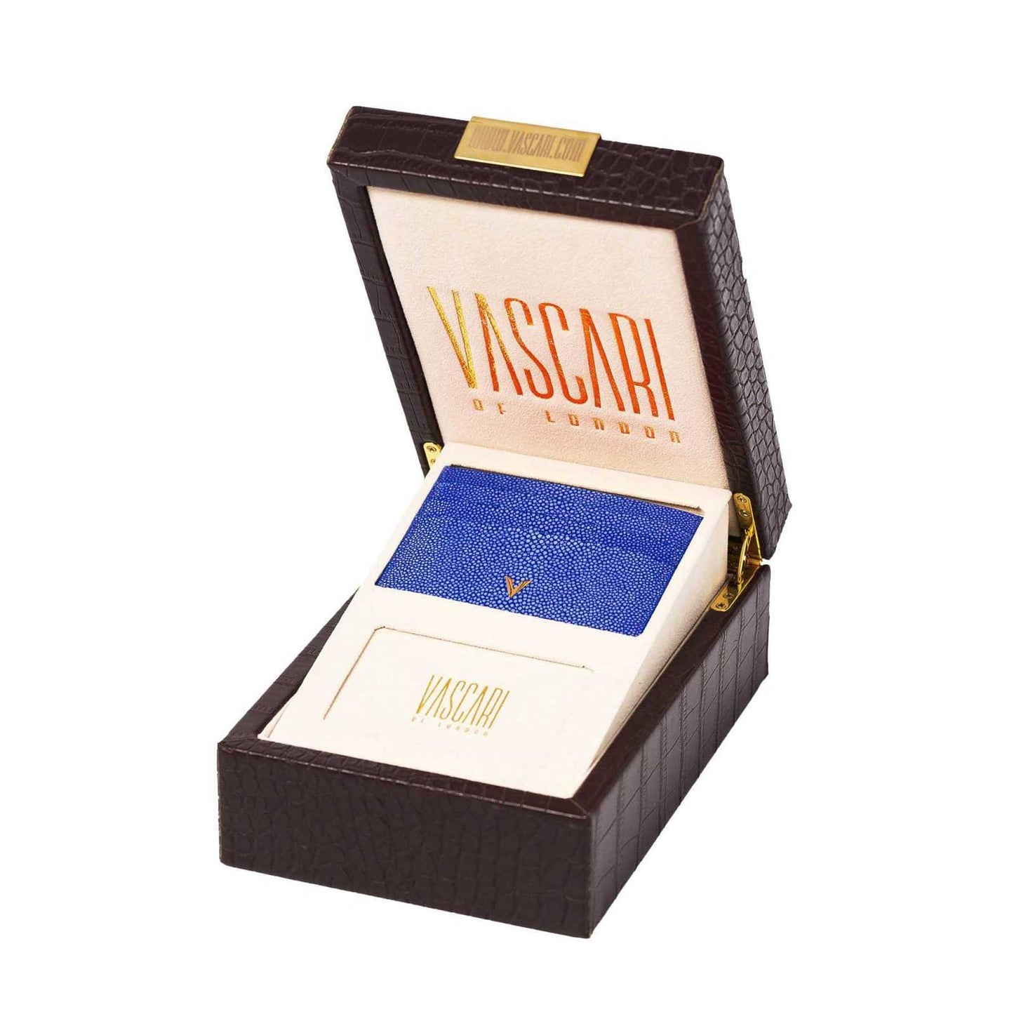 Front gift box view of the Genuine Blue Stingray Leather Cardholder