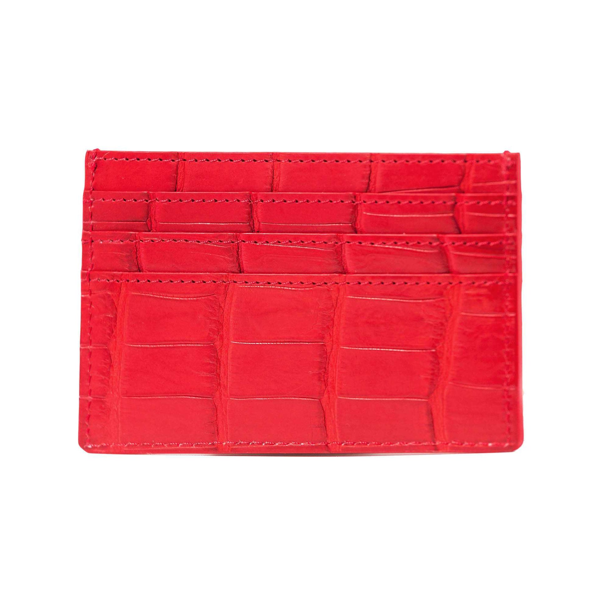 Rear view of vascari red crocodile cardholder