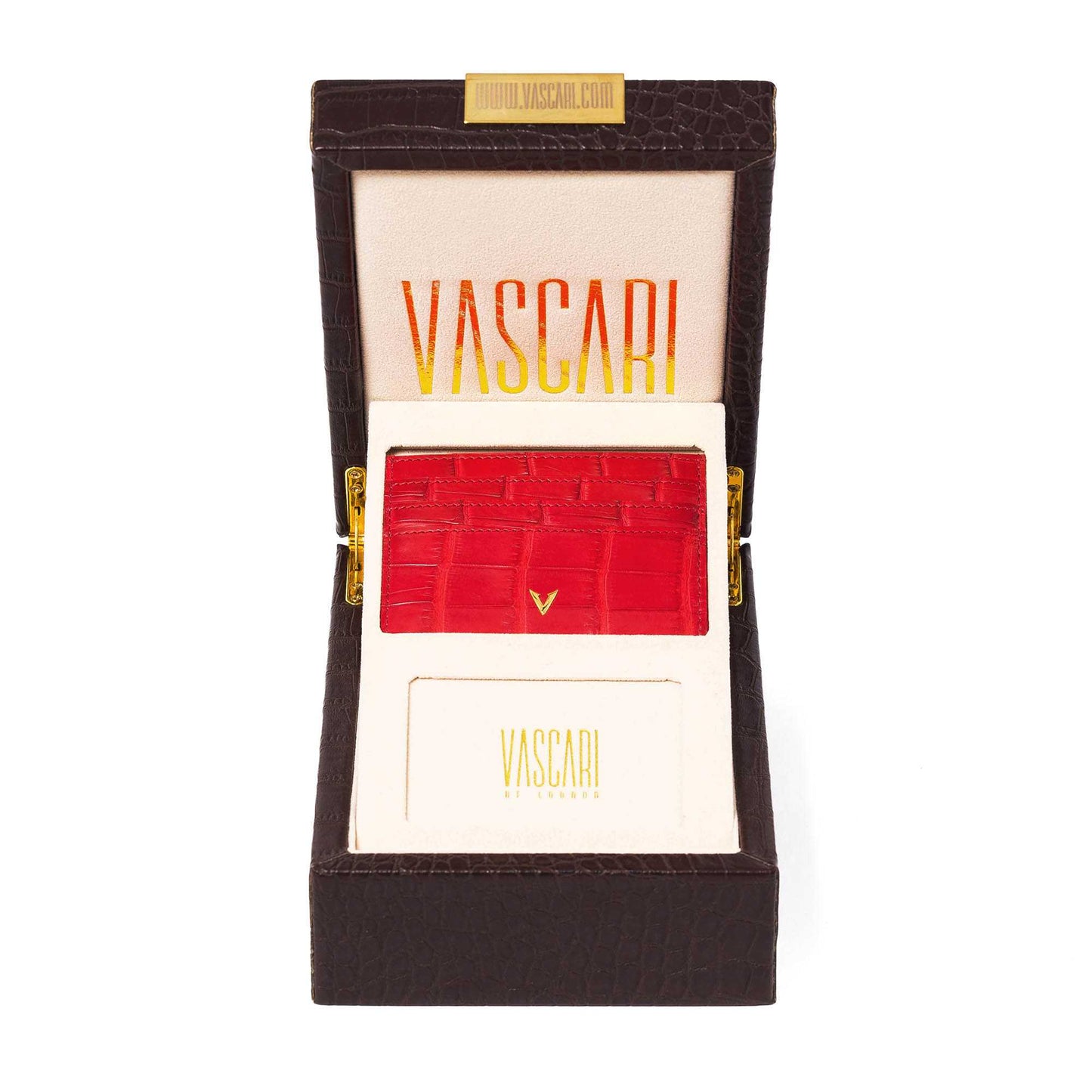 Front view of red Leather card holder 