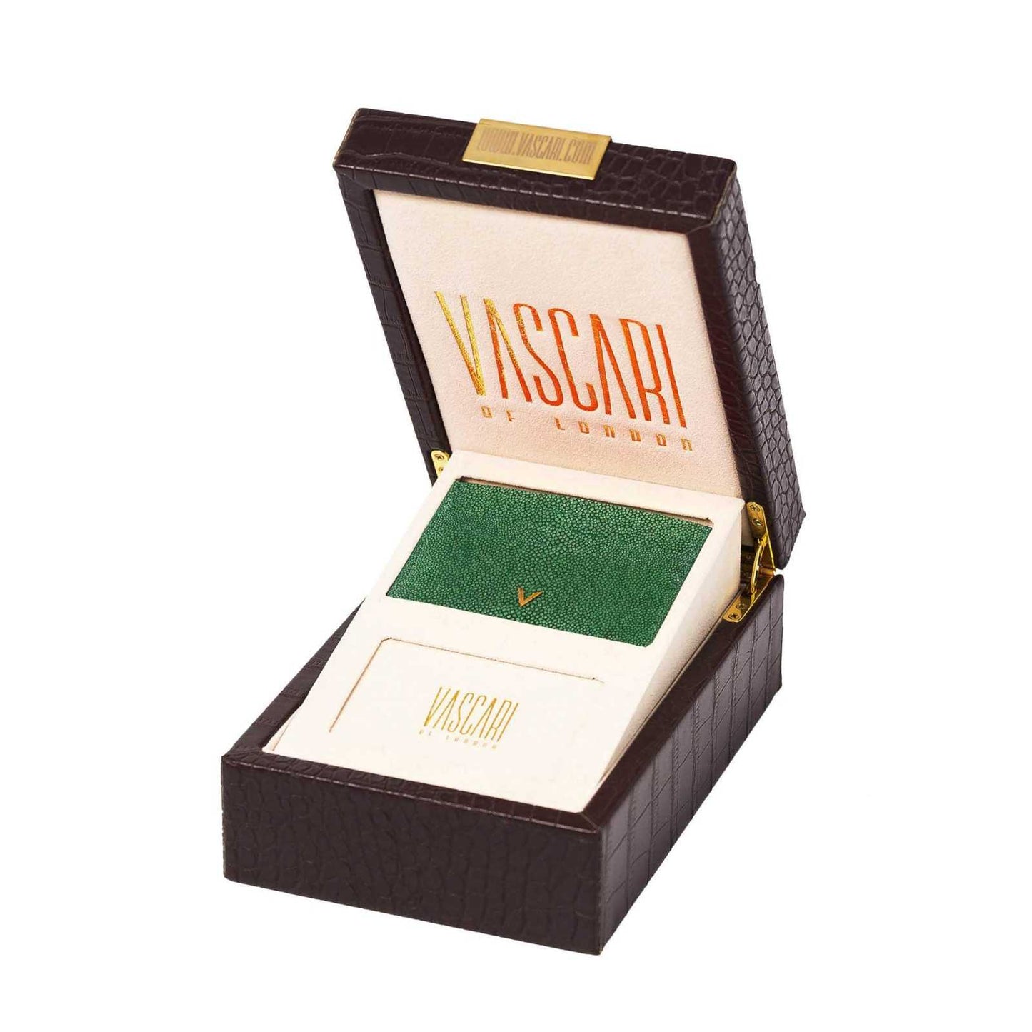 Front gift box view of the Genuine Green Stingray Leather Cardholder