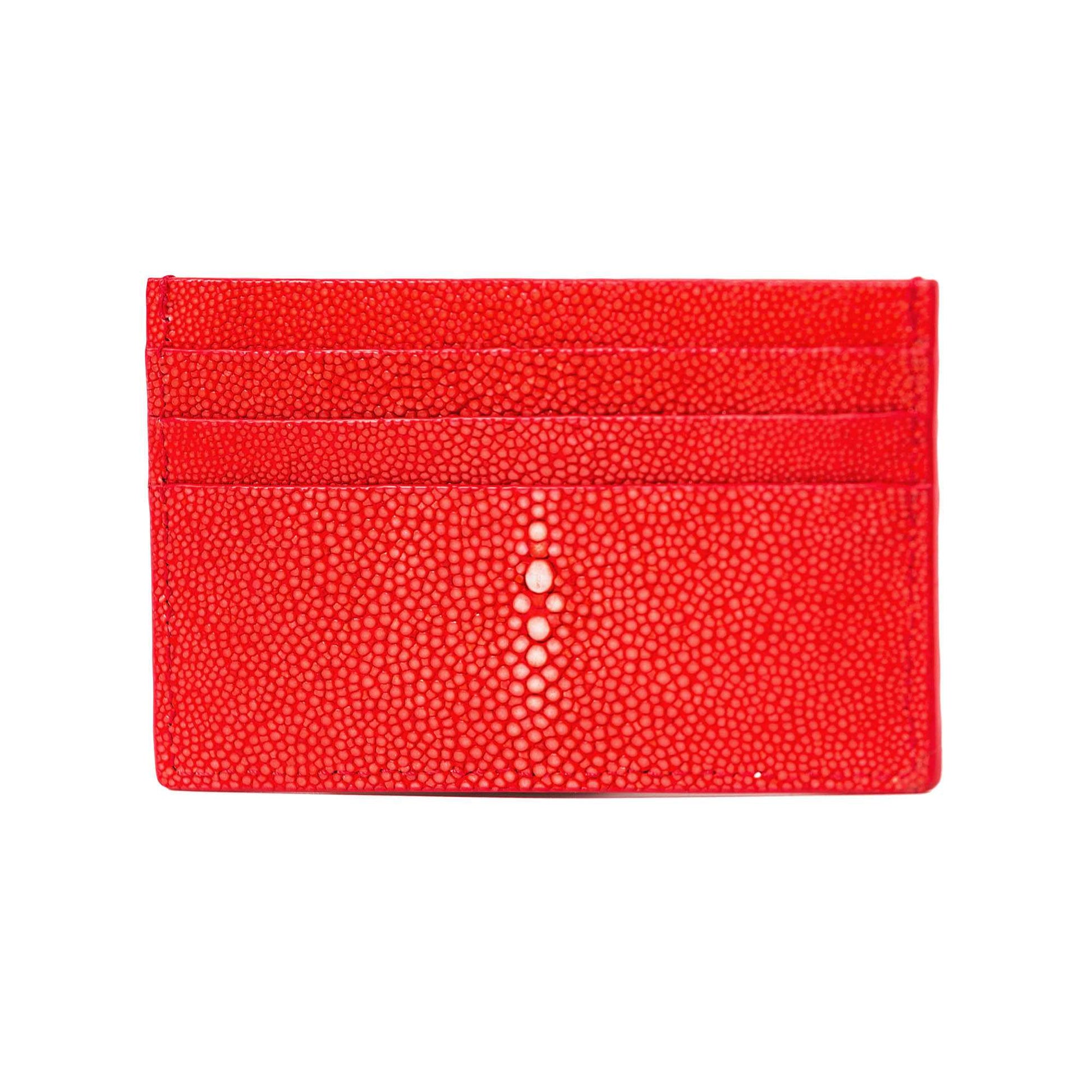 Rear view of red stingray leather cardholder