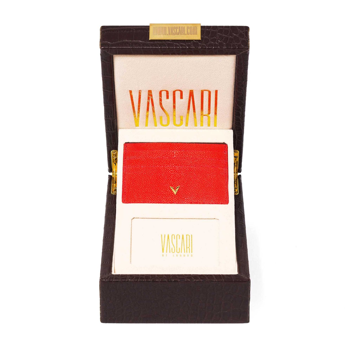 Red Stingray Leather Cardholder With Vascari gift box