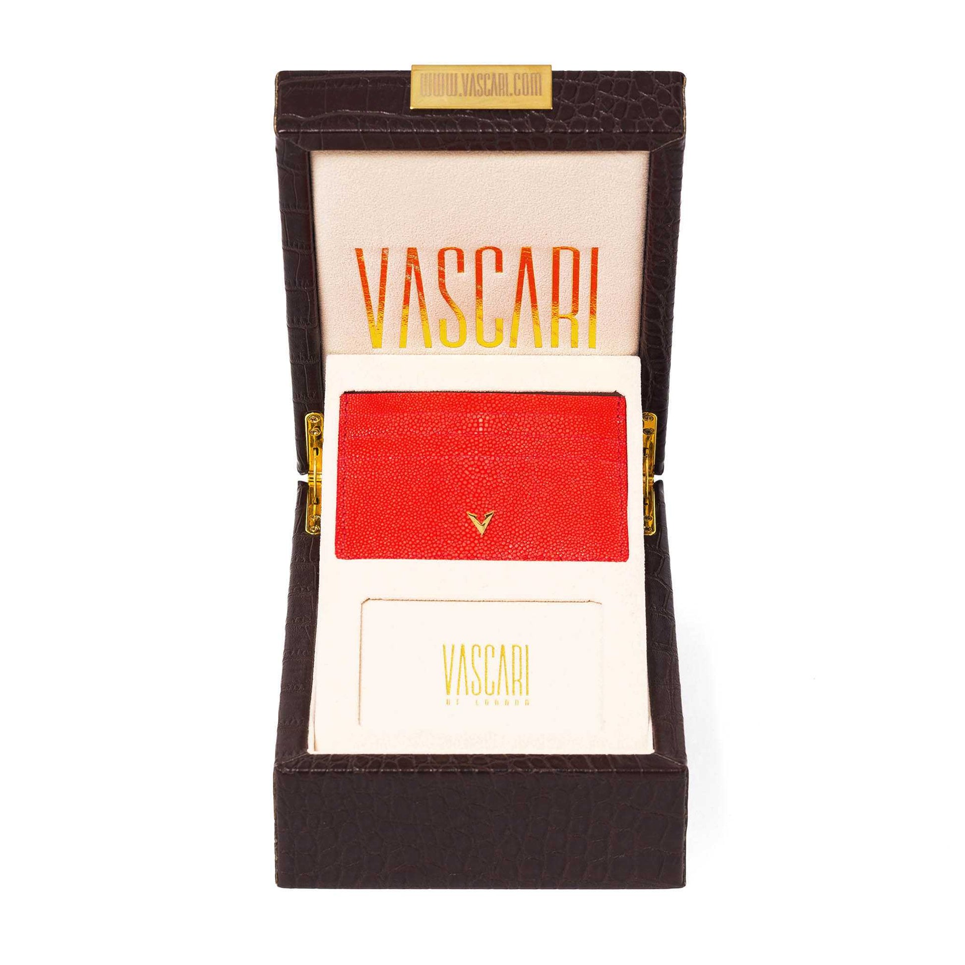 Red Stingray Leather Cardholder With Vascari gift box